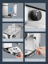 removable water tank, adjustable steam knob, stainless steel cup water, detachable drip tray, removable steam wand, FOHERE Espresso Machine, 15 Bar Espresso and Cappuccino Maker with Milk Frother Steam Wand, Professional Compact Coffee Machine for Espresso, Cappuccino, Latte and Mocha, Brushed Stainless Steel