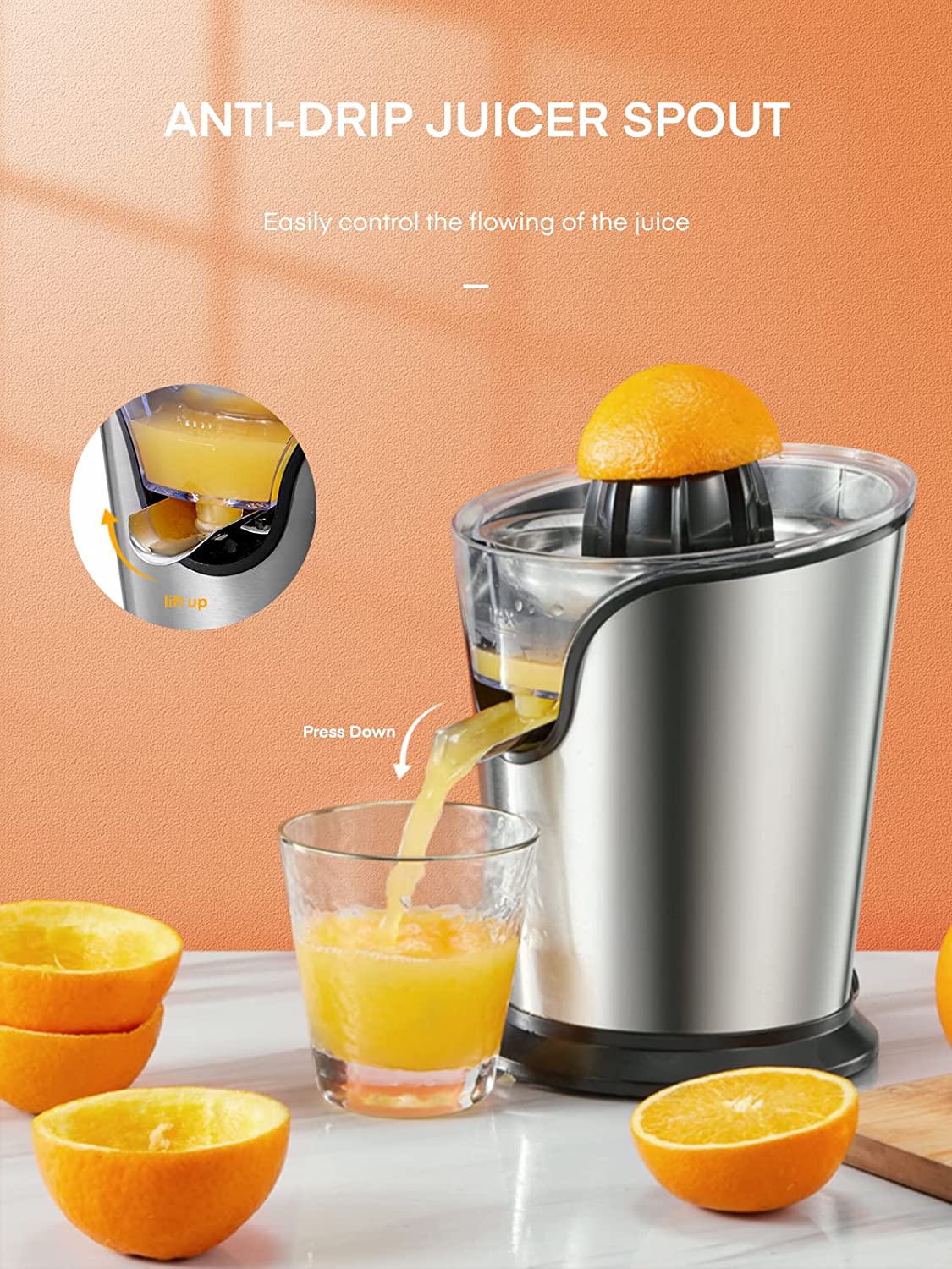 FOHERE Orange Juice Squeezer Electric Citrus Juicer with Two Interchan –  Fohere