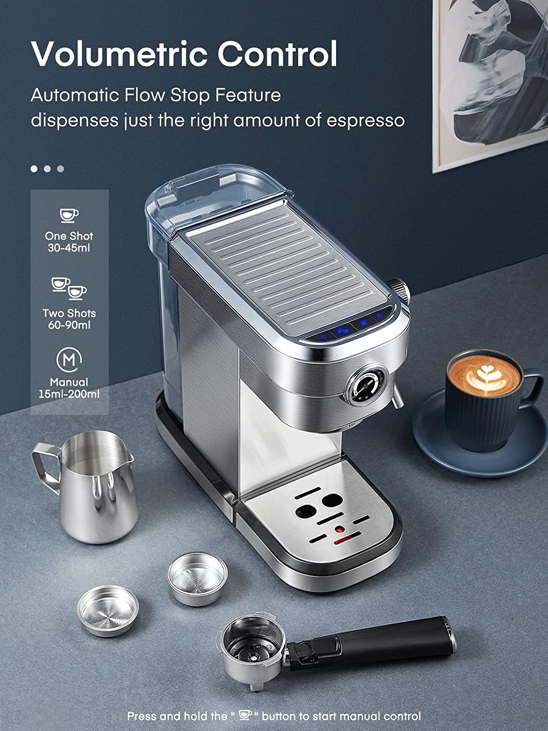 Manual Espresso Machine, 15 Bar Pump Pressure + Milk Frother Steam Wand -  Yahoo Shopping