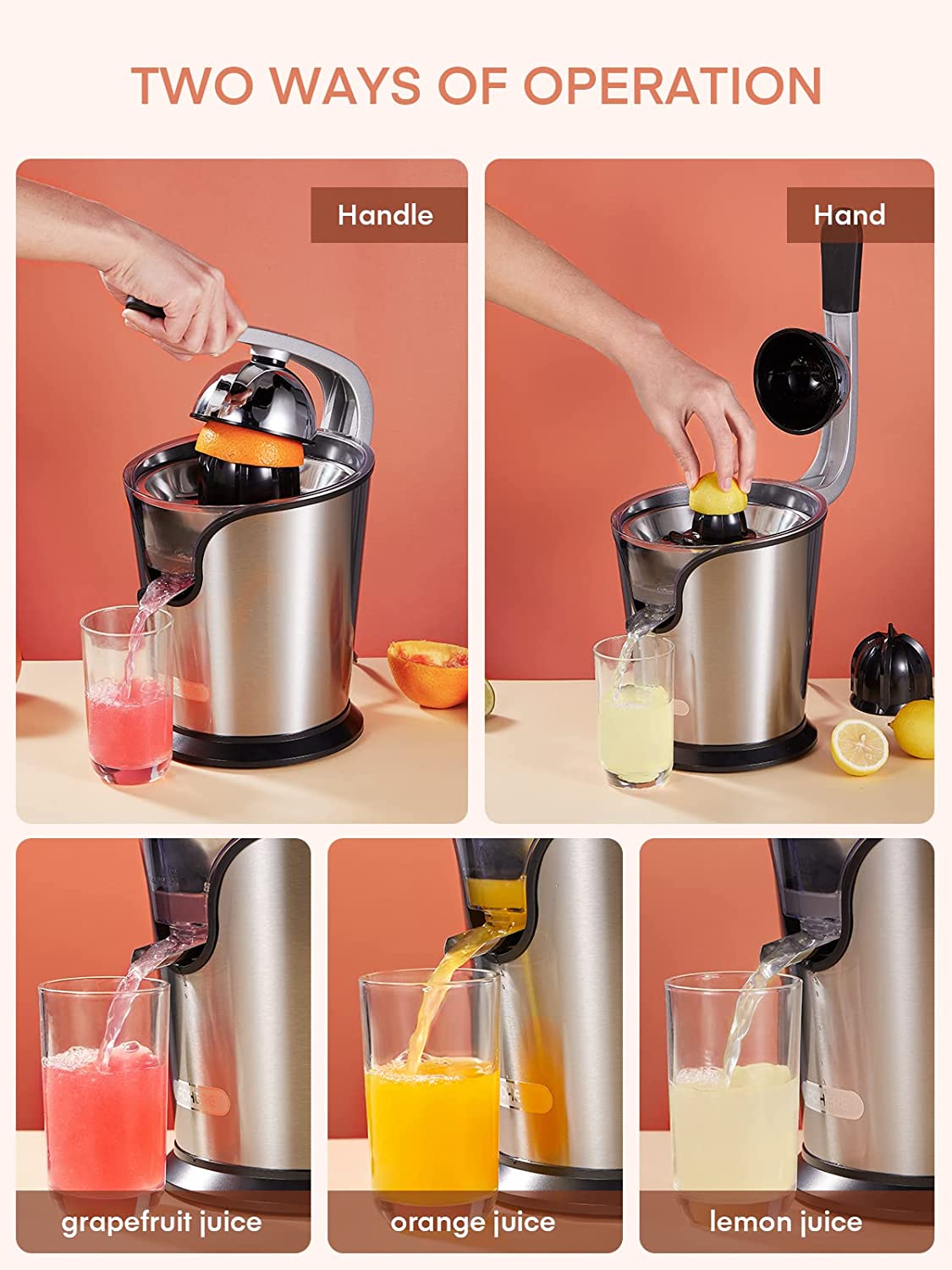 FOHERE Orange Juice Squeezer Electric Citrus Juicer with Two Interchan –  Fohere