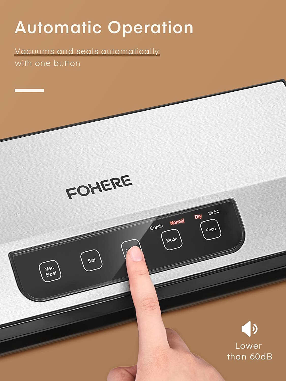 Vacuum Sealer Machine, FOHERE 70KPa Automatic Food Sealer With 2 Modes, Air Sealing System for Food Storage, External Suction Pipe for Jar Food Storage, Touch Screen, Led Indicator Lights(Silver)