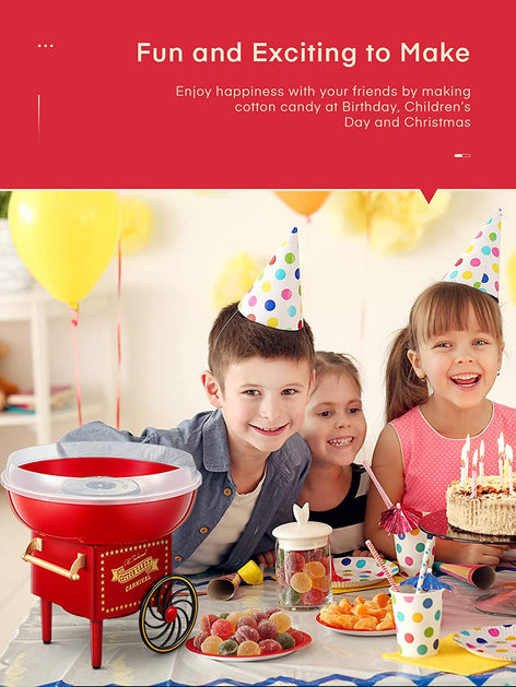fun and execting to make, FOHERE Cotton Candy Machine for Kids, Nostalgia Cotton Candy Maker Include Sugar Scoop and 10 Cones, Homemade Sweets for Birthday Parties, Children's Day, Christmas Day and Wedding