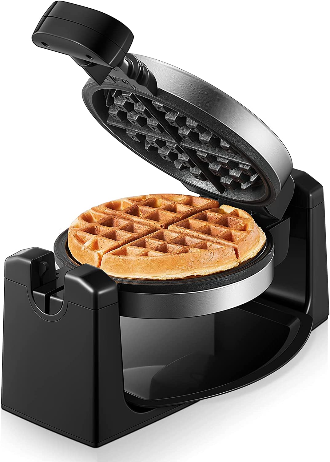 Flip Belgian Waffle Maker, 180° Rotating Waffle Iron with Easy to Clean Non-Stick Surfaces, Classic 1" Thick Waffles, Included Recipe, Removable Drip Tray, Browning Control, 1100W, Stainless Steel