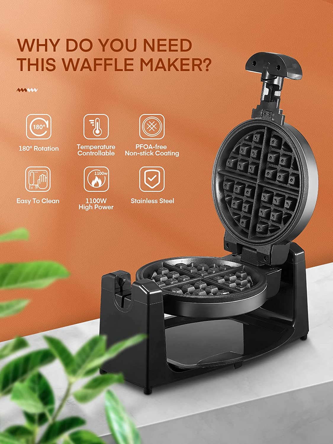 why do you need this waffle maker, Flip Belgian Waffle Maker, 180° Rotating Waffle Iron with Easy to Clean Non-Stick Surfaces, Classic 1" Thick Waffles, Included Recipe, Removable Drip Tray, Browning Control, 1100W, Stainless Steel
