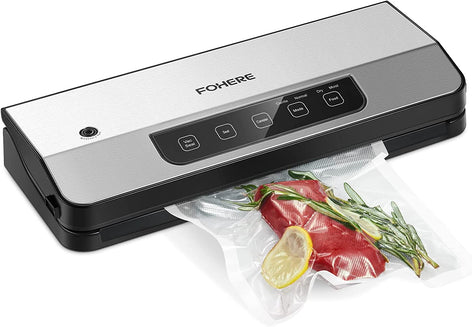 Vacuum Sealer Machine, FOHERE 70KPa Automatic Food Sealer With 2 Modes, Air Sealing System for Food Storage, External Suction Pipe for Jar Food Storage, Touch Screen, Led Indicator Lights(Silver)
