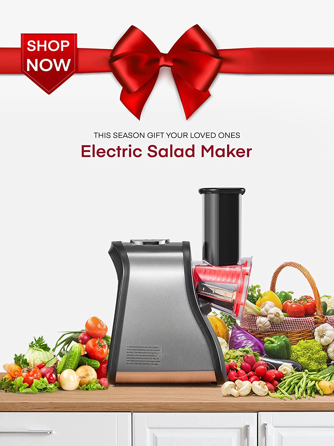 electric salad maker, FOHERE Electric Cheese Grater Shredder, Electric Vegetable Slicer Professional Salad Shooter for Home Kitchen Use, One-Touch Easy Control, Salad Maker Machine for Vegetables, Cheeses, BPA-Free, Red