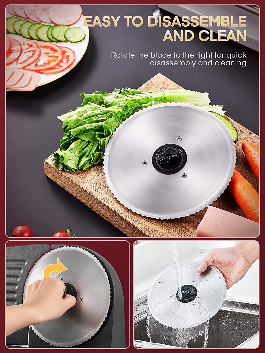 easy to disassemble and clean, Meat Slicer 200 Watt for Home Use, Electric Food Slicer with “Two” Upgrade 7.5" Sharp Stainless Steel Blade(Serrated + Smooth) & 0-15mm Precise Thickness Cut Deli Food, Meat, Bread, Fruit, Vegetable