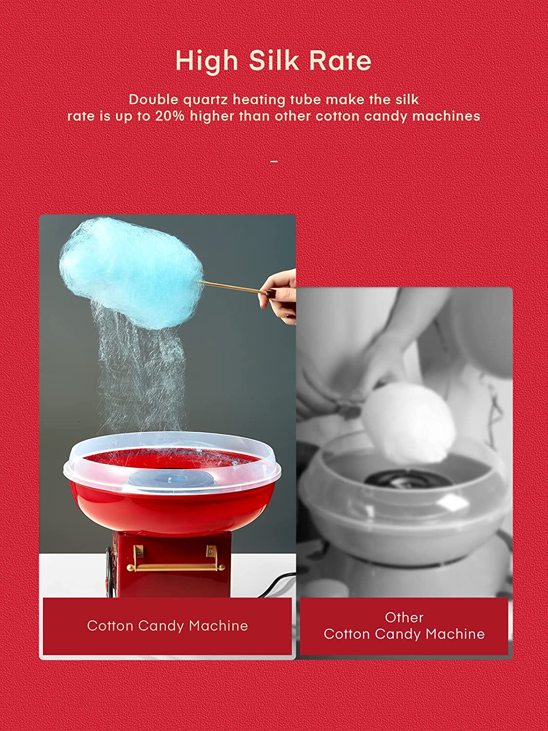 high silk rate, FOHERE Cotton Candy Machine for Kids, Nostalgia Cotton Candy Maker Include Sugar Scoop and 10 Cones, Homemade Sweets for Birthday Parties, Children's Day, Christmas Day and Wedding